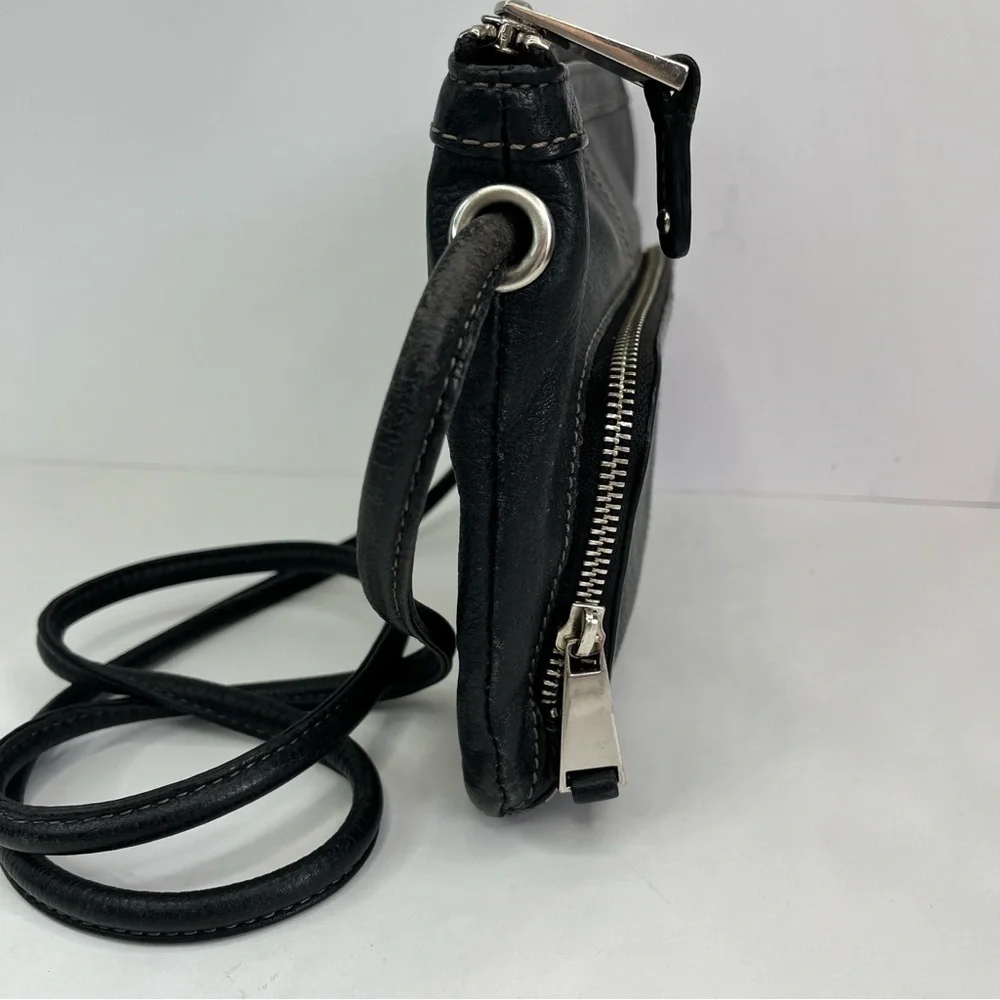 Black Leather Crossbody Bag Organizer Zip Top Purse Organizer Pocket Silver